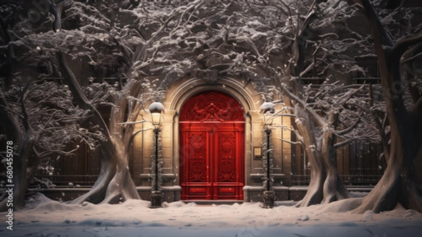 Fototapeta Elegant Red Door created with Generative AI technology
