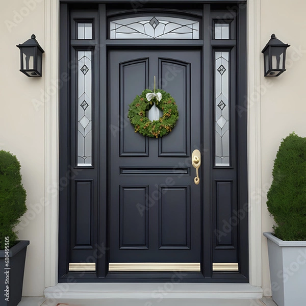 Obraz door with flowers,ai generated 