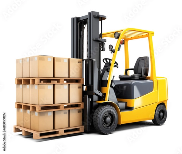 Fototapeta Forklift With Load Isolated on Transparent Background
