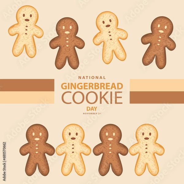 Fototapeta National Gingerbread Cookie Day on november 21, Some gingerbread cookie vector illustration and text isolated on abstract background for commemorate and celebrate National Gingerbread Cookie Day.