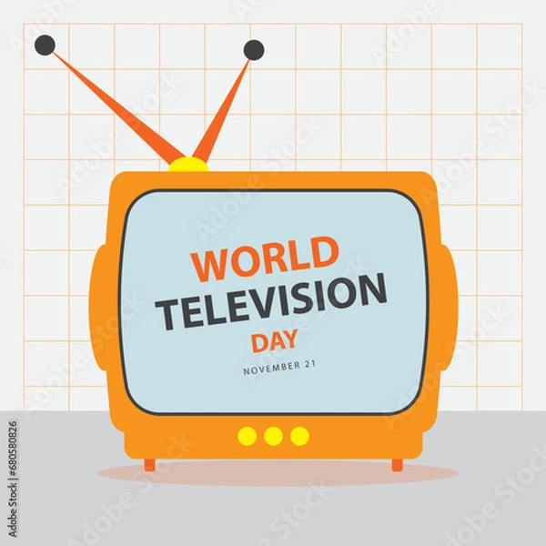 Fototapeta World Television Day on november 21, A television with text on the screen vector illustration isolated on abstract background for commemorate and celebrate World Television Day.