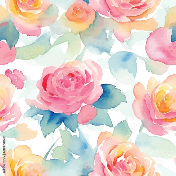 Fototapeta Watercolor flower seamless pattern design, background 