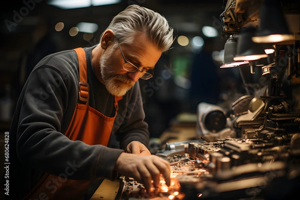 Fototapeta A skilled individual immersed in their work within their industry, generative AI