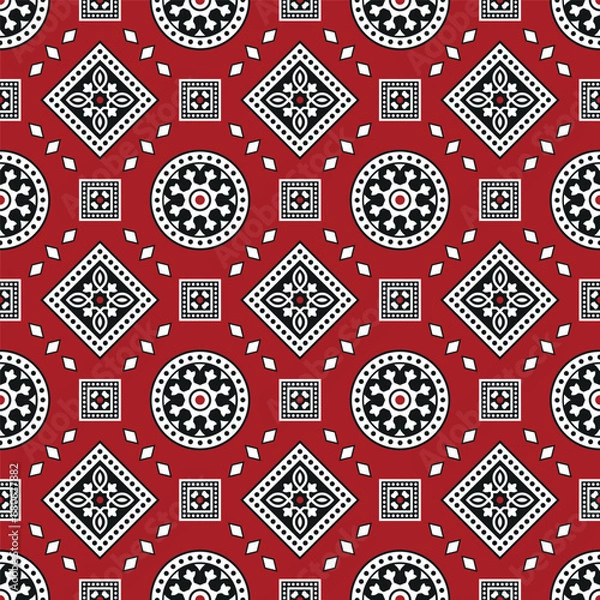 Fototapeta seamless Ajrakh Pattern with red background, Vector illustration