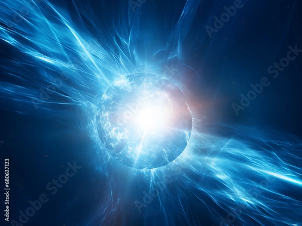 Fototapeta A space adorned with Solar Storm Blue hues. AI Generation.