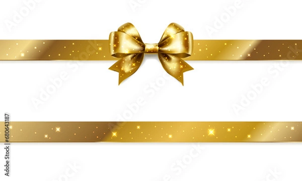 Obraz きらきら輝くサテンのリボン（水平・ゴールド）