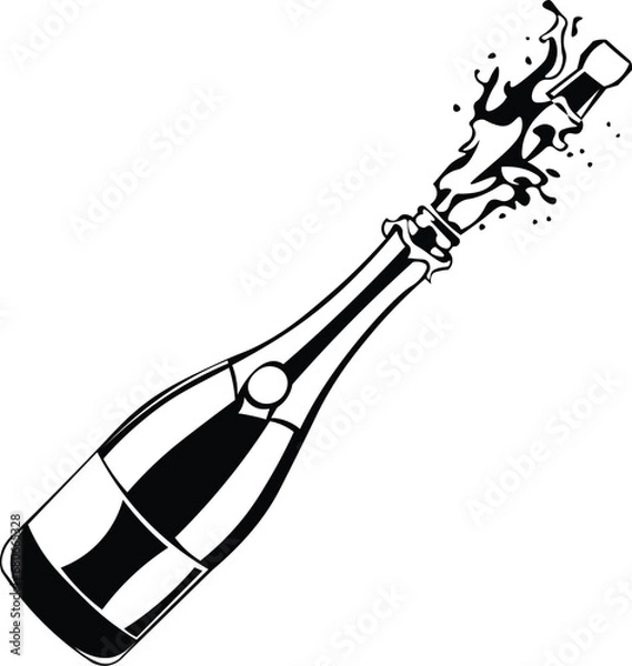 Fototapeta Cartoon Black and White Isolated Illustration Vector Of A Popped Champagne Bottle with Flying Cork