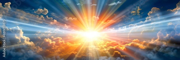 Fototapeta sunlight breaking through the clouds as a symbol of optimism and new beginnings. Generative AI