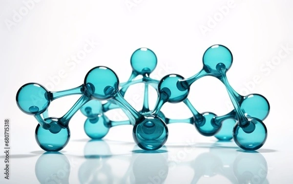 Obraz 3d illustration of water molecules arranged on a white background, aquamarine, made of rubber