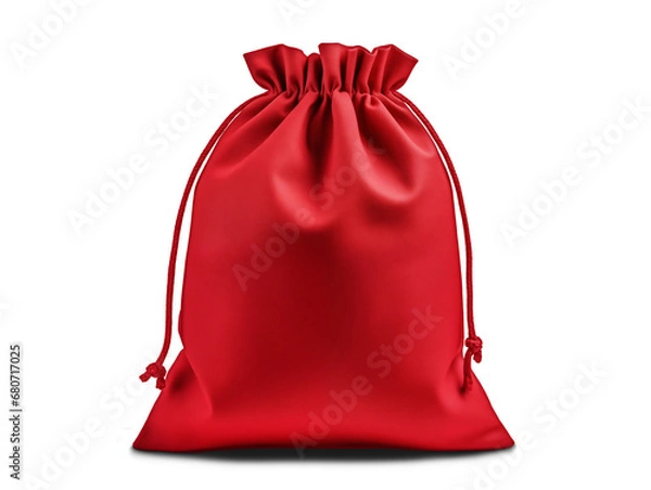 Fototapeta Christmas red fabric bag isolated on a transparent background. PNG cutout file. Object. Christmas bag Santa bag. 