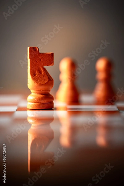 Fototapeta close-up photograph of the horse, a chess piece. Chess is an strategy and intelligence board game. concept of leadership