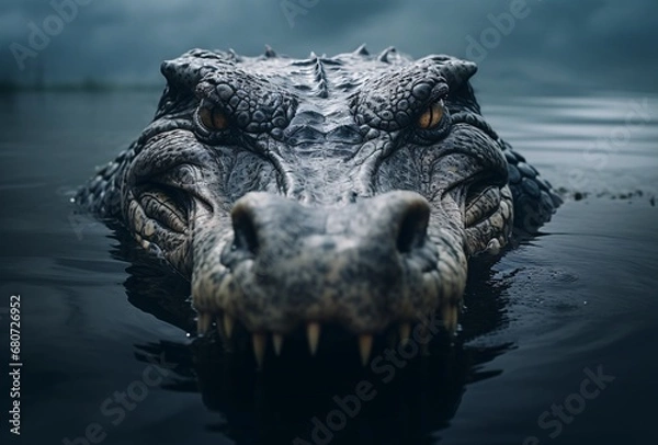 Obraz the alligator floating in the water balanced symmetry expressive facial features contrast-focused photos
