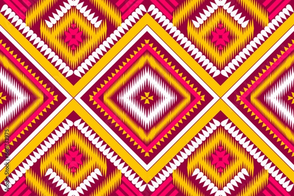 Fototapeta Seamless design pattern, traditional geometric pattern. brown orange yellow white vector illustration design, abstract fabric pattern, aztec style for textiles, wallpaper
