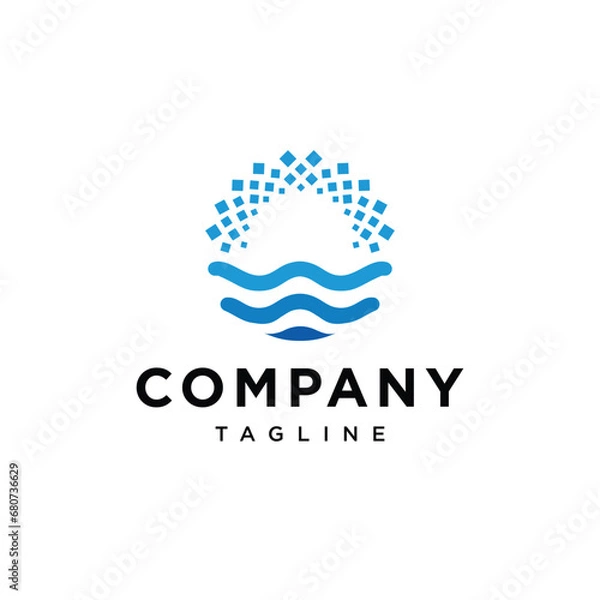 Obraz Wave circle sunset logo icon vector template