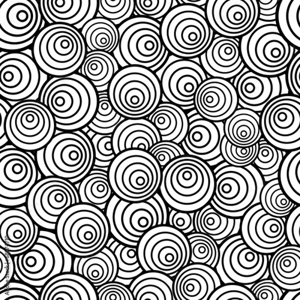 Fototapeta Black and white circles seamless pattern, vector background.