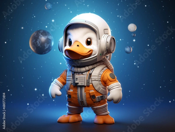 Fototapeta A Cute 3D Goose Dressed Up as an Astronaut