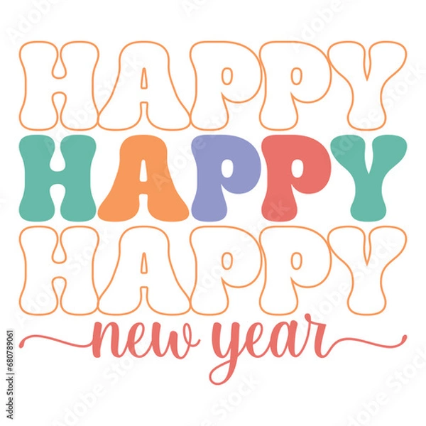 Obraz Happy New Year 2024 Svg Groovy Wavy Retro Sublimation T-shirt Design