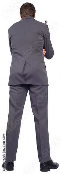 Fototapeta Digital png photo of caucasian businessman with arms crossed back view on transparent background