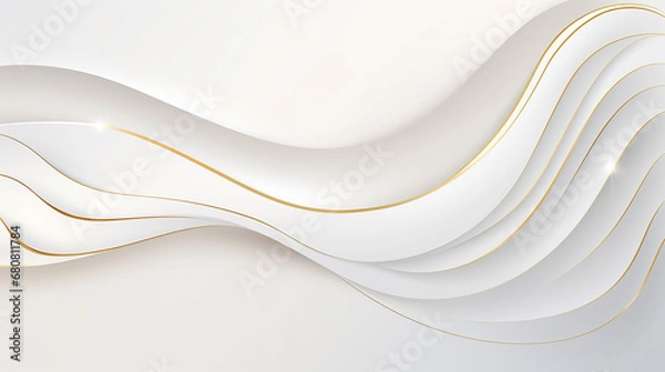 Fototapeta white abstract background luxury with line gold 3d paper cut style