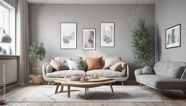 Fototapeta Modern Minimalist Scandinavian Interior Design Decoration Inspiration in Gray Color