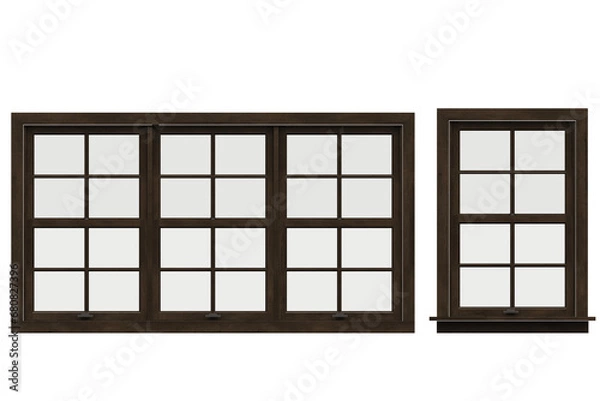 Fototapeta windows in the interior isolated on transparent background, 3D illustration, cg render