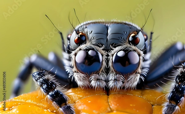 Obraz Jumping Spider Close-Up on Orange Leaf