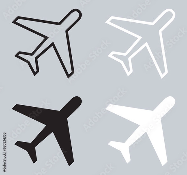Fototapeta Set of Airplane icon. Airplane icon sign symbol in trendy flat style. Airplane vector icon illustration isolated on gray background