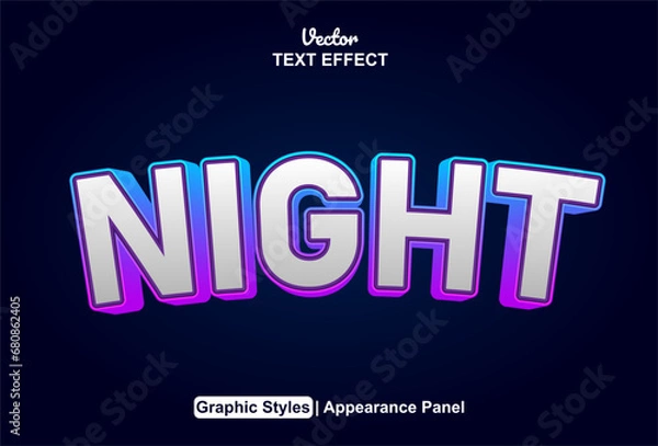 Fototapeta night text effect with blue color graphic style editable.