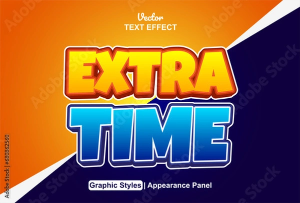 Fototapeta extra time text effect graphic style blue and orange color editable.