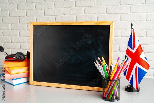 Fototapeta Flag of the United Kingdom and blackboard with space for text