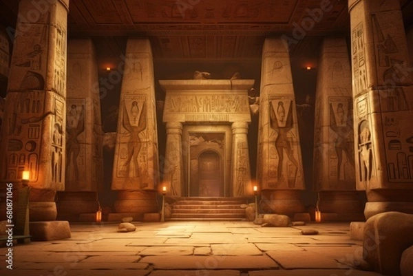 Obraz An ancient Egyptian temple with hieroglyphics and mystical symbols, shrouded in history and mythology. 