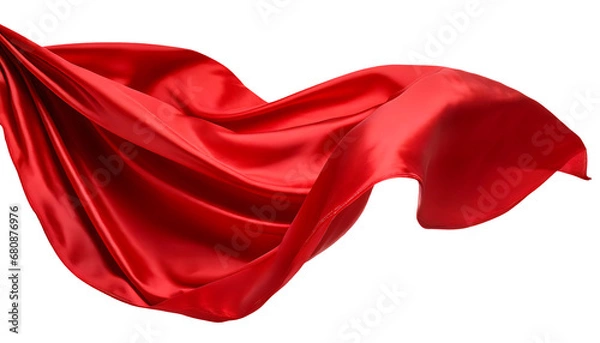 Fototapeta Flying red silk fabric isolated on a transparent background. Generative AI