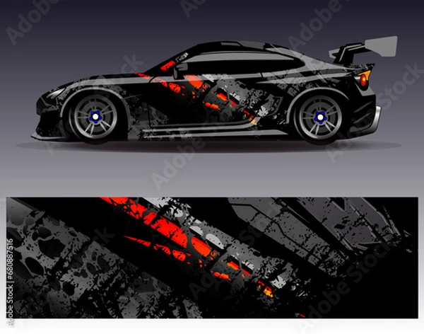 Fototapeta Car wrap design vector.Graphic abstract stripe racing background designs for vehicle, rally, race, adventure and car racing livery