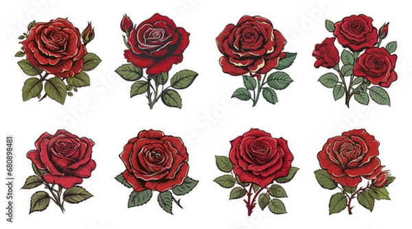 Fototapeta Set collection a red rose, Red rose vector Isolated on white background