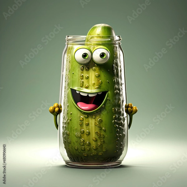 Fototapeta 3D Illustration of cucumber  character that is drawn in cartoon style, AI Generated