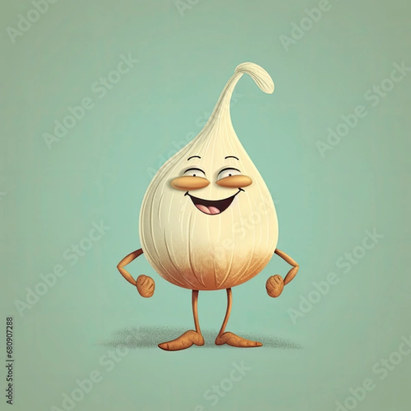 Fototapeta 3D Illustration of garlic character that is drawn in cartoon style, AI Generated