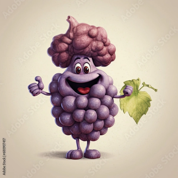 Fototapeta 3D Illustration of grapes character that is drawn in cartoon style, AI Generated