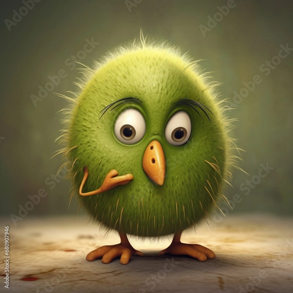 Fototapeta 3D Illustration of kiwi fruit character that is drawn in cartoon style, AI Generated