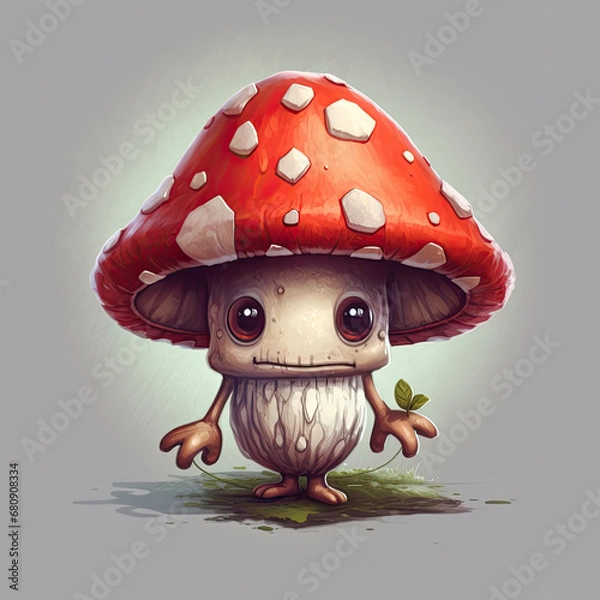 Fototapeta 3D Illustration of mushroom character that is drawn in cartoon style, AI Generated