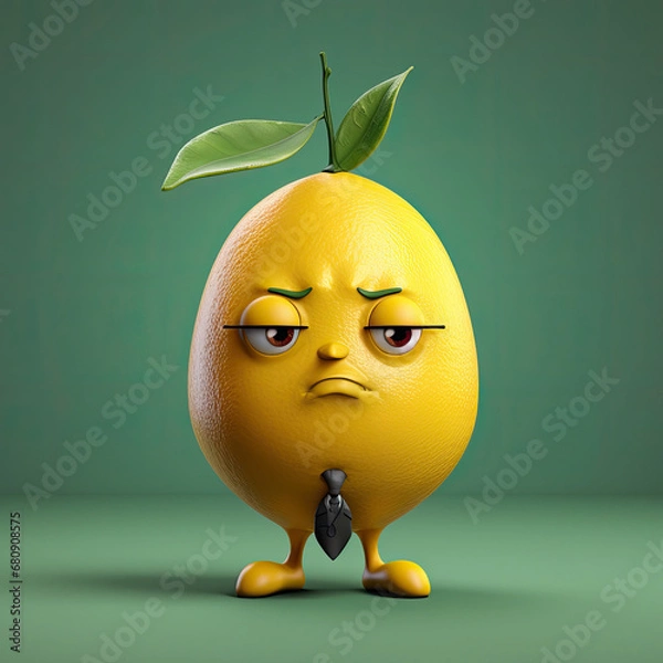 Fototapeta 3D Illustration of lemon character that is drawn in cartoon style, AI Generated