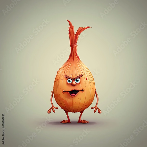 Fototapeta 3D Illustration of onion character that is drawn in cartoon style, AI Generated