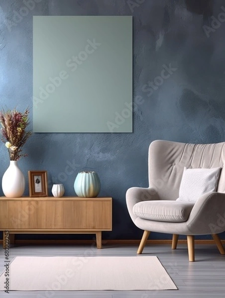Fototapeta Modern Nordic style apartment with picture frame template