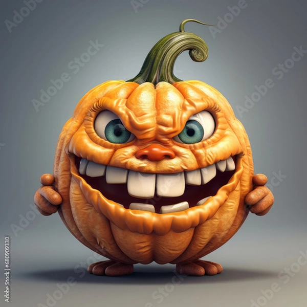 Fototapeta 3D Illustration of pumpkin character that is drawn in cartoon style, AI Generated