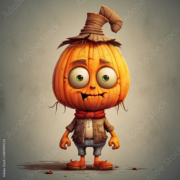 Fototapeta 3D Illustration of pumpkin character that is drawn in cartoon style, AI Generated
