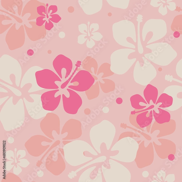 Fototapeta floral tropical Hawaiian seamless pattern background with abstract hibiscus flower. AAPI background, modern creative print. Pink cute summer vacation wallpaper