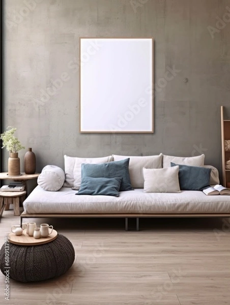 Fototapeta Modern Nordic style apartment with picture frame template