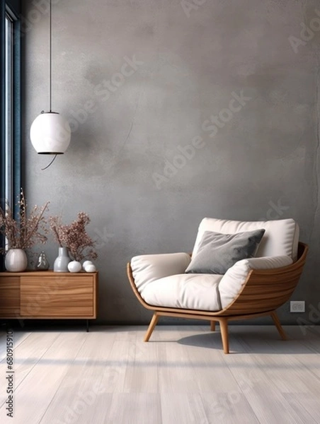 Fototapeta Modern Nordic style apartment with picture frame template
