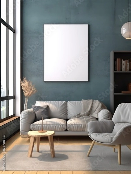 Fototapeta Modern Nordic style apartment with picture frame template