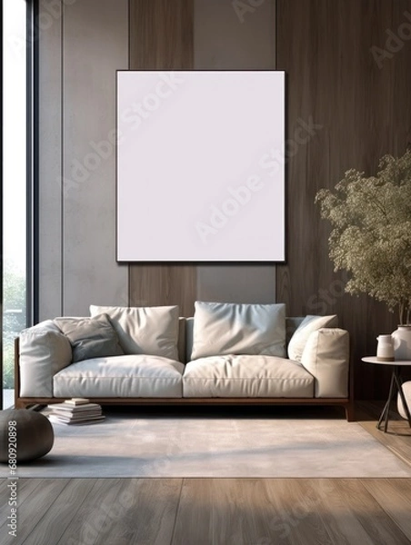 Fototapeta Modern Nordic style apartment with picture frame template