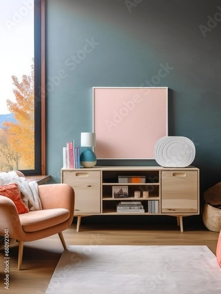 Fototapeta Modern Nordic style apartment with picture frame template